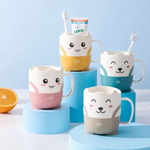 Cute Baby Mouthwash Cup with Handle and Toothbrush Holder