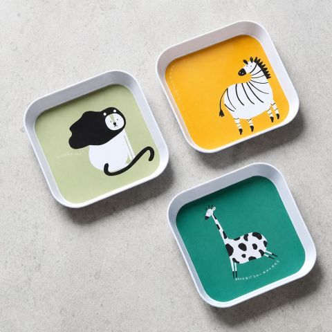 Square Small Dish with Rounded Corners and Animal Artwork