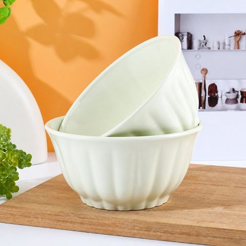 Green Fluted Ceramic Bowl, 6 Inch
