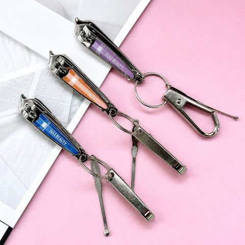English-Labeled Nail Clipper Keychain with Carabiner Clip