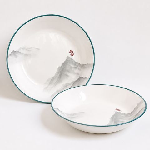 Youzun Qingshan Japanese-Style Ceramic Plate, 8-Inch