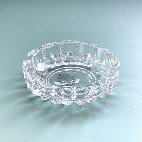 Clear Faceted Glass Ashtray with Scalloped Rim