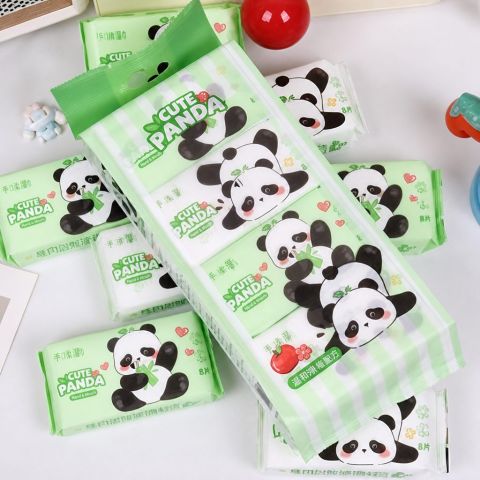 Four-Pack Wet Wipes with Green Panda Packaging