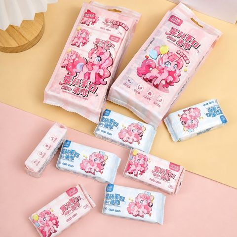 Four-Pack Wet Wipes with Pink Cartoon Packaging